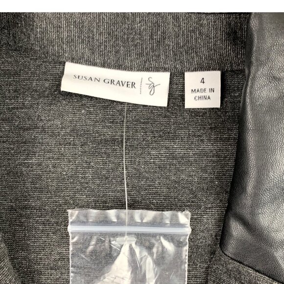 Susan Graver Ponte Knit Long-Line Blazer/Jacket with Faux Leather Trim Women's 4 - Picture 5 of 8